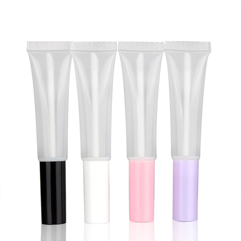 Custom logo 15ml empty lip gloss container soft lipgloss cosmetic packaging squeeze tube with wands