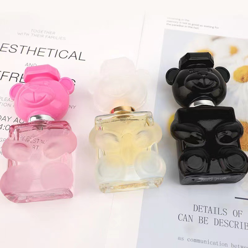 Unique Design Bear Shape Black Clear Frosted Blue Pink Bear Shape 30ml Empty Glass Spray Perfume Bottle