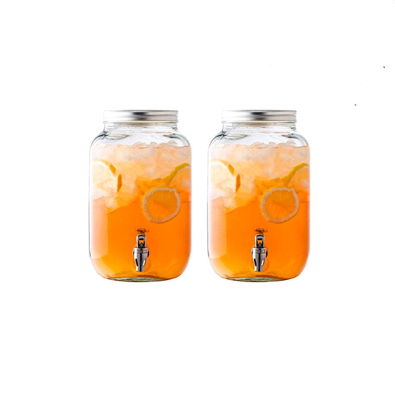 HOT Mason Jar Clear Glass Beverage Drink Juice Dispenser with Metal Lid