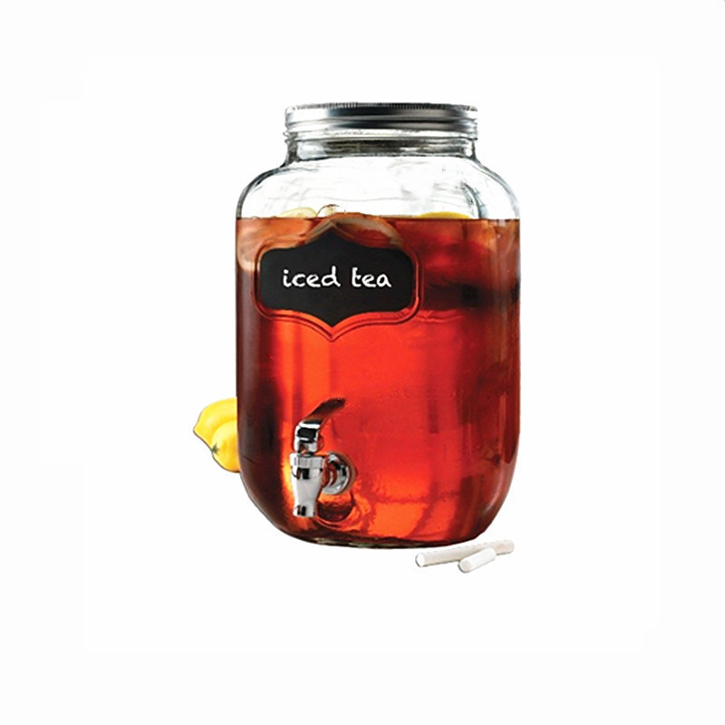 HOT Mason Jar Clear Glass Beverage Drink Juice Dispenser with Metal Lid