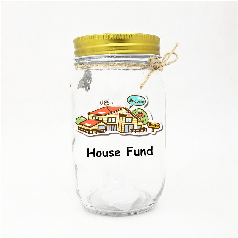 Custom design Mason Jar transparent glass coin bank / money box wholesale