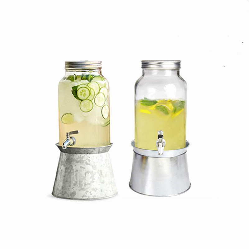 HOT Mason Jar Clear Glass Beverage Drink Juice Dispenser with Metal Lid