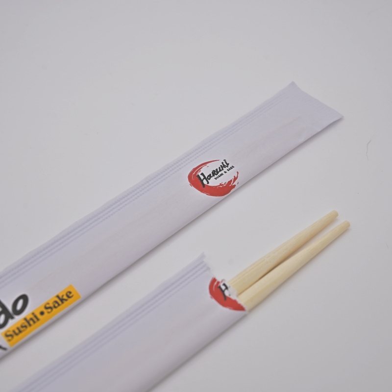 Disposable smooth premium chopsticks custom logo printed bamboo chopsticks with paper packaging