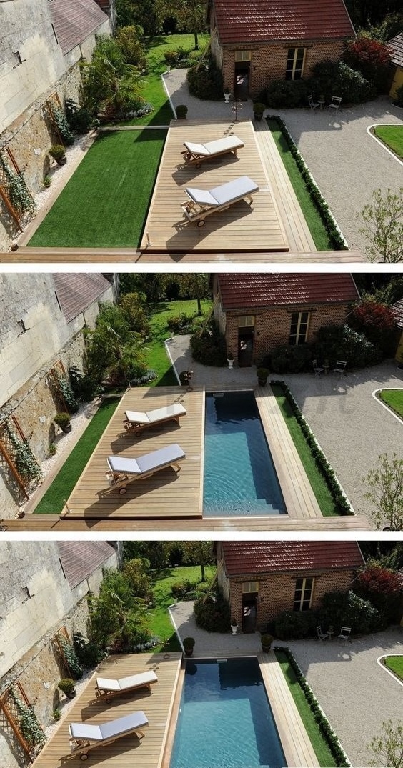 Moving Floor Pool Cover which can be used as a deck for home decoration