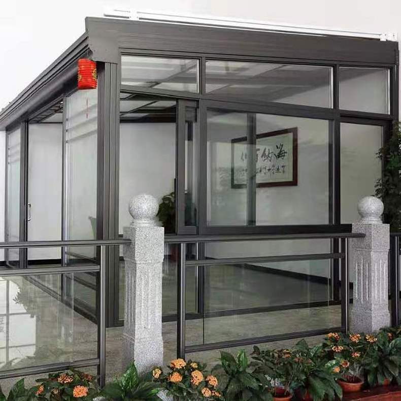 Roofing Aluminum Enclosure Screen Cover Aluminium Orangery Glasshouse Outdoor motorized Glass House for Patio