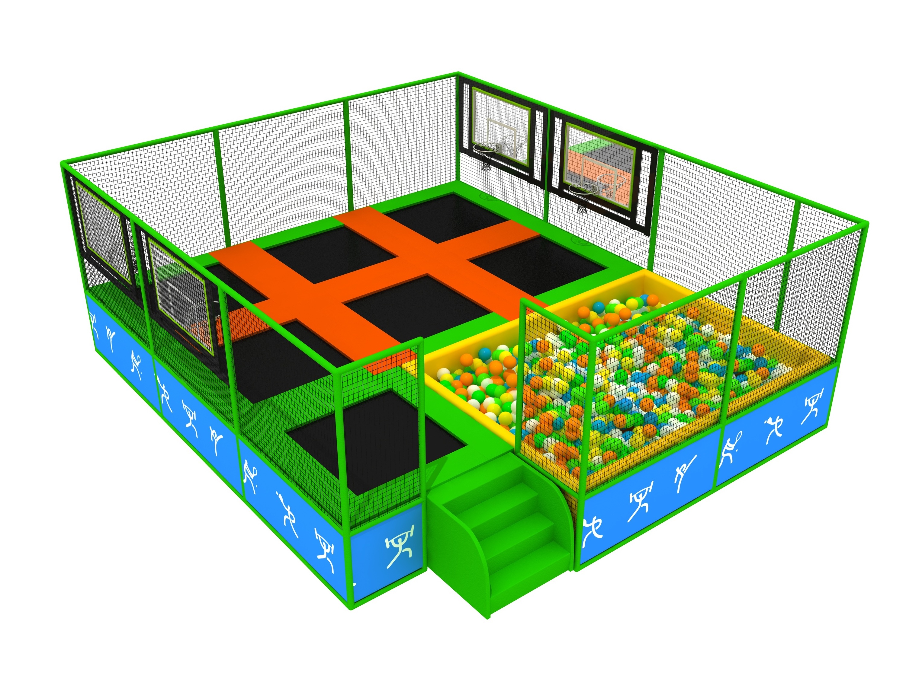 Factory direct sale 5*5m trampoline park jumping bed for commercial indoor amusement center for children and adults