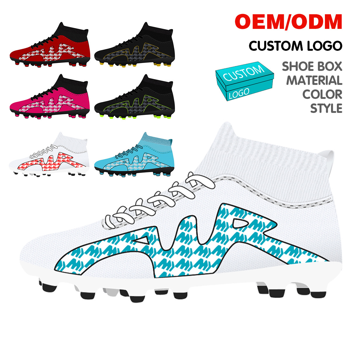 OEM Custom Design Your Own Logo Men's Fashion High Ankle Casual Football Trainers shoes Outdoor Soccer Cleats