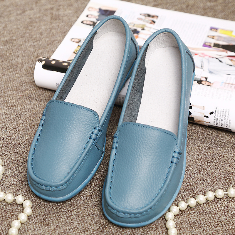 Hot Selling Summer Comfortable Slip On Breathable Loafer Casual White Genuine Leather Females Work Nurses Shoes