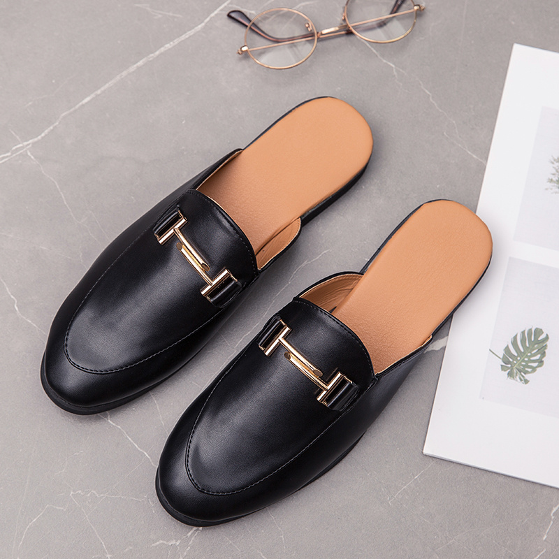 High Quality Men Dress Shoes Loafer Patent Leather Slippers Slides Korean Fashion Trend Half Slippers Summer Men's Shoes