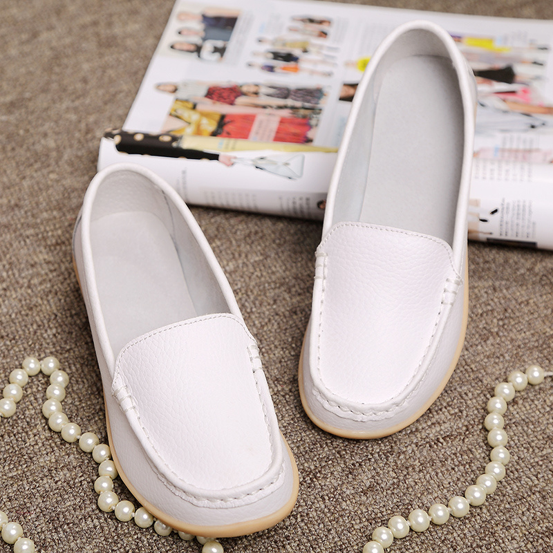 Hot Selling Summer Comfortable Slip On Breathable Loafer Casual White Genuine Leather Females Work Nurses Shoes