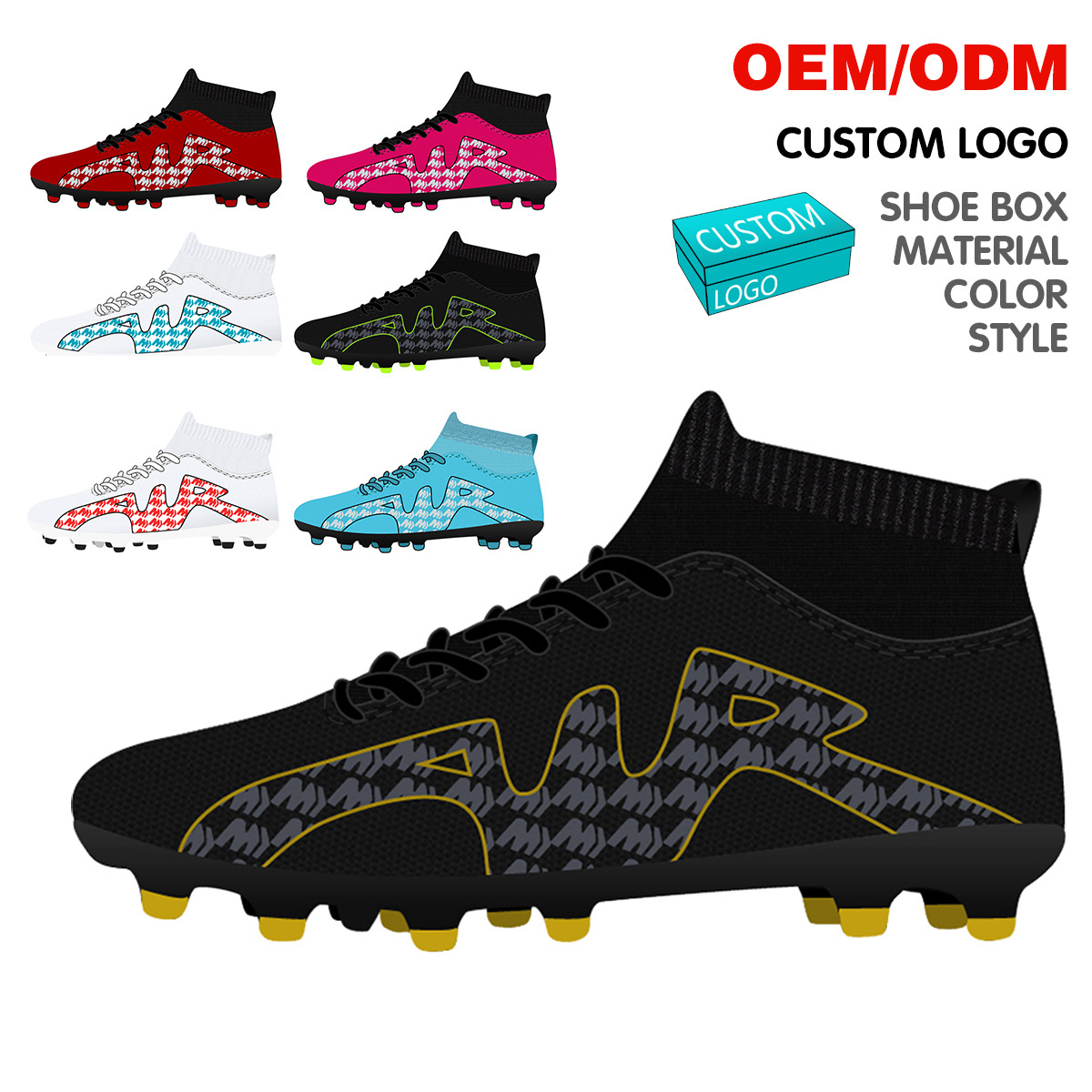 OEM Custom Design Your Own Logo Men's Fashion High Ankle Casual Football Trainers shoes Outdoor Soccer Cleats