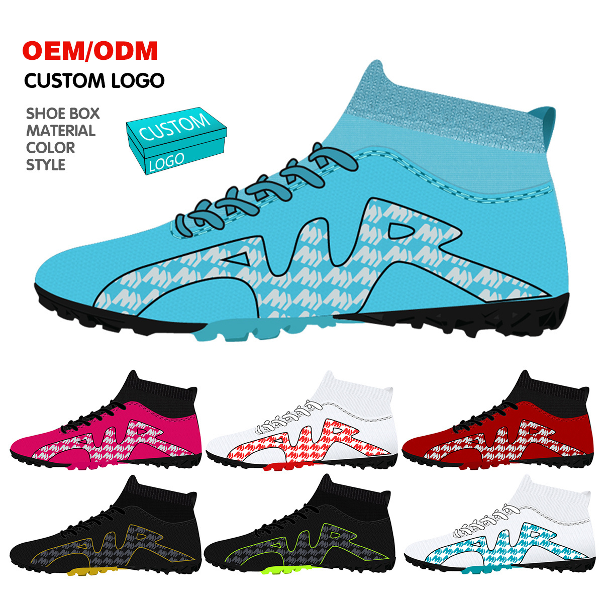 OEM Custom Design Your Own Logo Men's Fashion High Ankle Casual Football Trainers shoes Outdoor Soccer Cleats