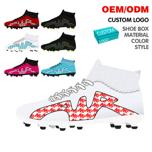 OEM Custom Design Your Own Logo Men's Fashion High Ankle Casual Football Trainers shoes Outdoor Soccer Cleats