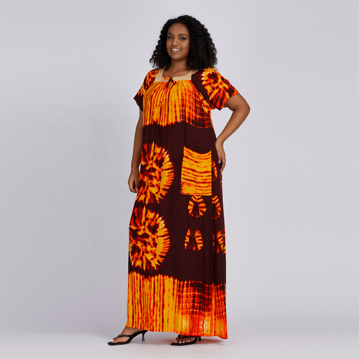 New Fashion Trend Loose Square Neck Ethnic Style African Kitenge Design Printed Casual Women Dress