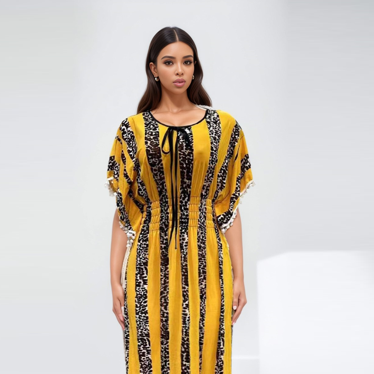 New Style Waistband Stripes Long Middle East Africa Summer Printed Women Dress 2023