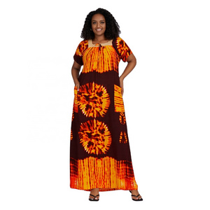 New Fashion Trend Loose Square Neck Ethnic Style African Kitenge Design Printed Casual Women Dress