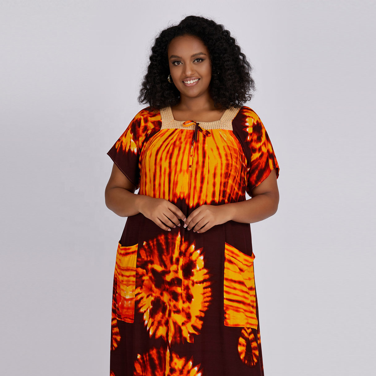 New Fashion Trend Loose Square Neck Ethnic Style African Kitenge Design Printed Casual Women Dress