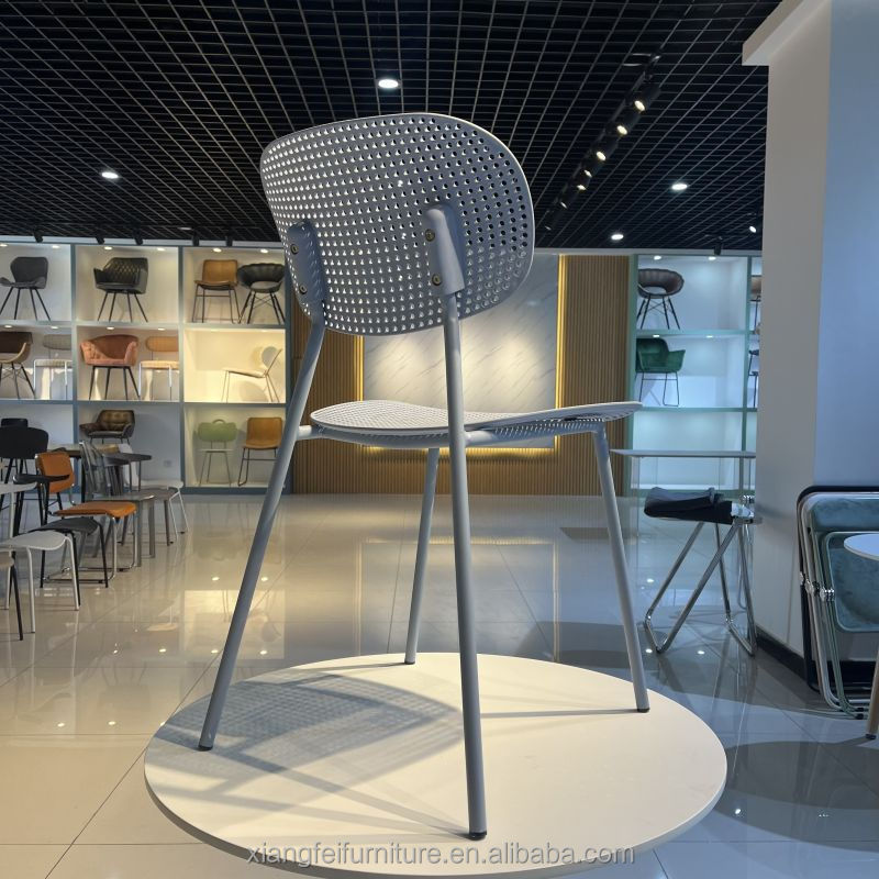 colorful modern design plastic coffee chair furniture Perforated design plastic chair sky blue PP leg chair for living room