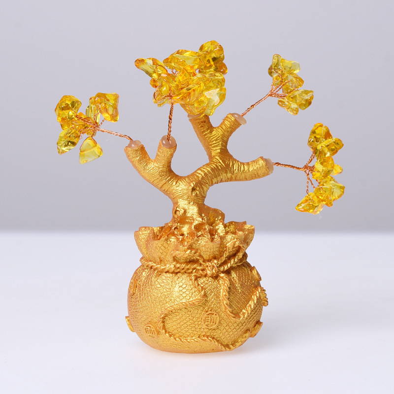 Natural crystal fortune tree money bag tree feng shui money tree for home decoration craft gifts