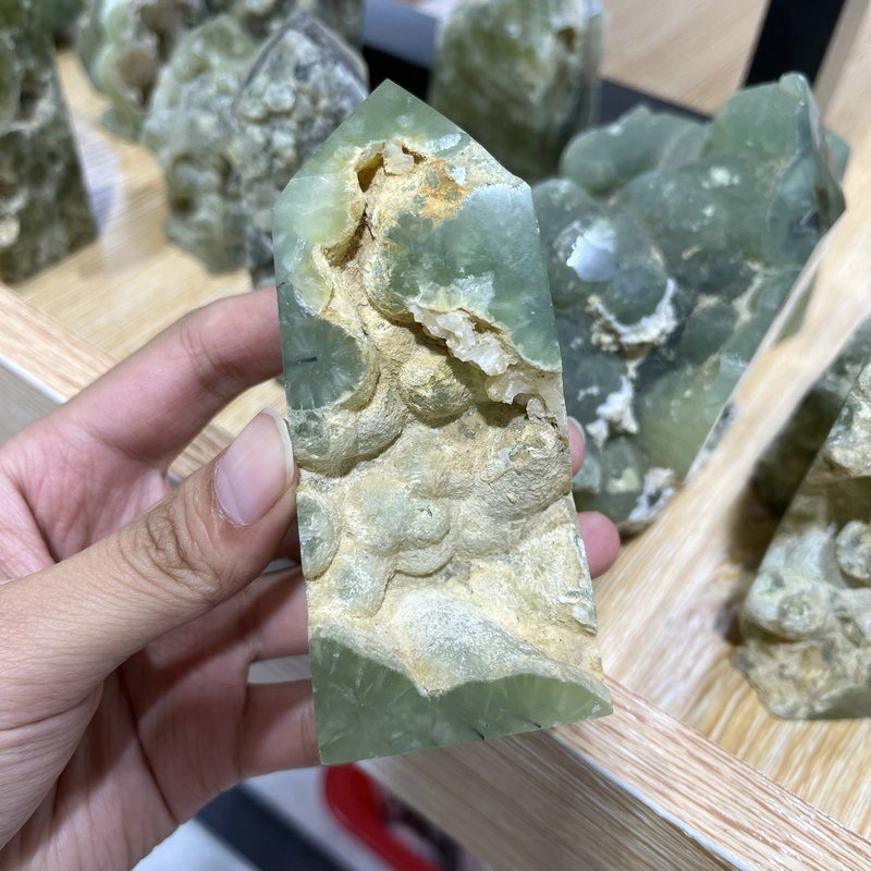 Natural Crystal Specimen  Prehnite Wand Cluster Healing Green Grape Tower Point For Decor