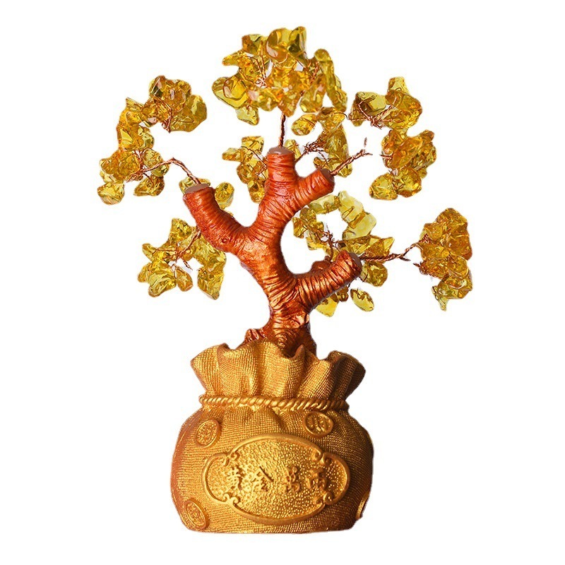 Natural crystal fortune tree money bag tree feng shui money tree for home decoration craft gifts