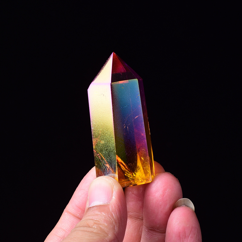 Wholesale polished natural lucky electroplate aura crystal stone wand point column