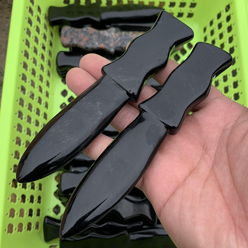 Wholesale natural Obsidian knife crystal dagger knife carving folk crafts Healing Stone for gifts