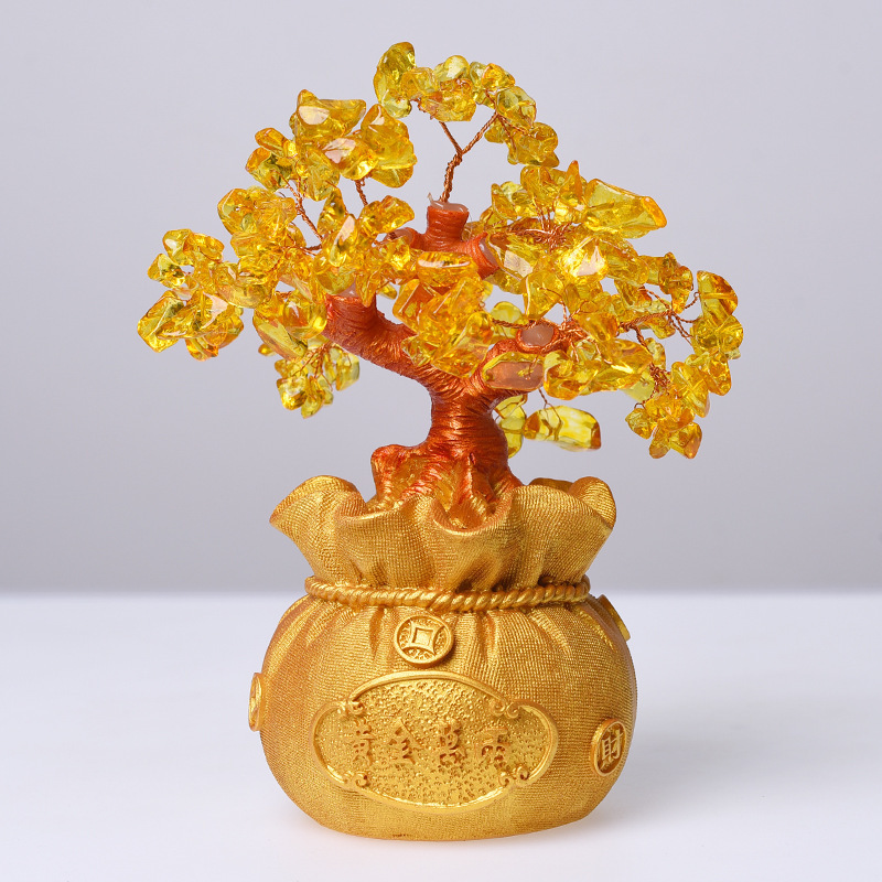 Natural crystal fortune tree money bag tree feng shui money tree for home decoration craft gifts