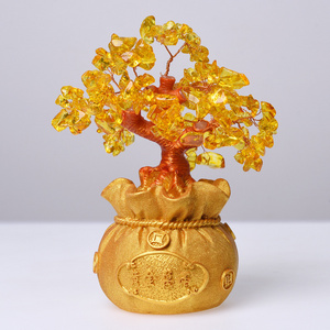 Natural crystal fortune tree money bag tree feng shui money tree for home decoration craft gifts