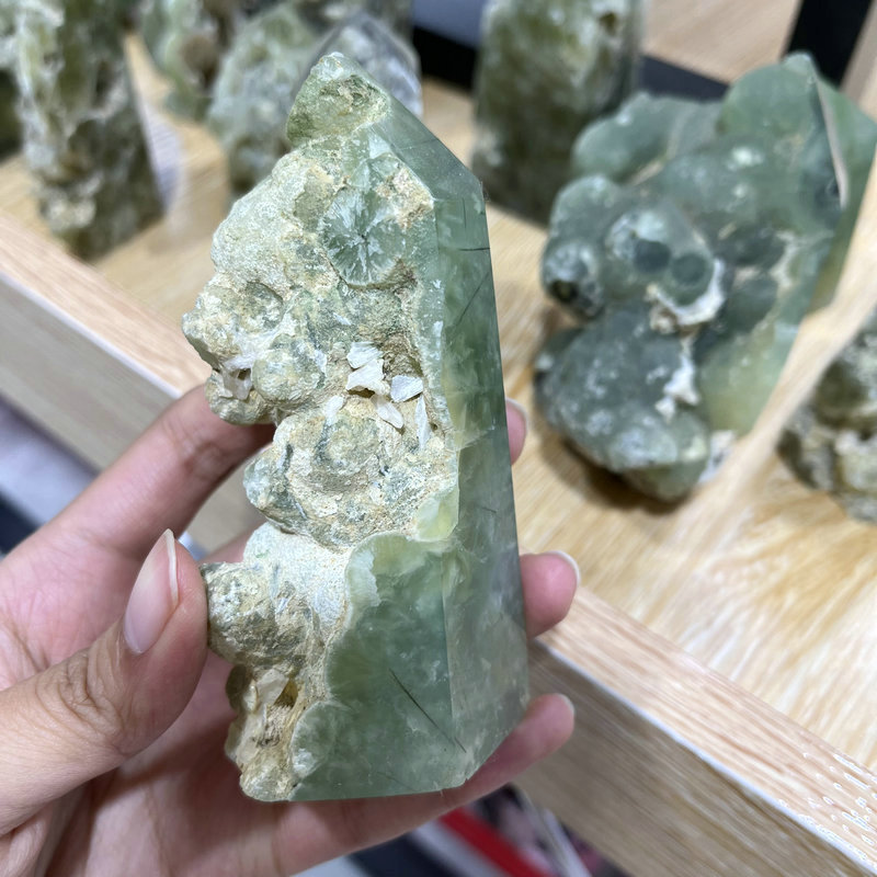 Natural Crystal Specimen  Prehnite Wand Cluster Healing Green Grape Tower Point For Decor