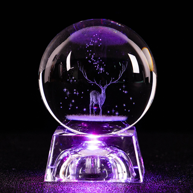 Personalized 3D Laser Engraving Snowman Deer Christmas Crystal Ball 3D Laser Engraved Galaxy Crystal Glass Lamp For fengshui