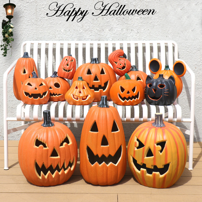 Halloween pumpkin lantern decorations shopping mall Meichen window decoration outdoor scene layout hollow luminous big pumpkin