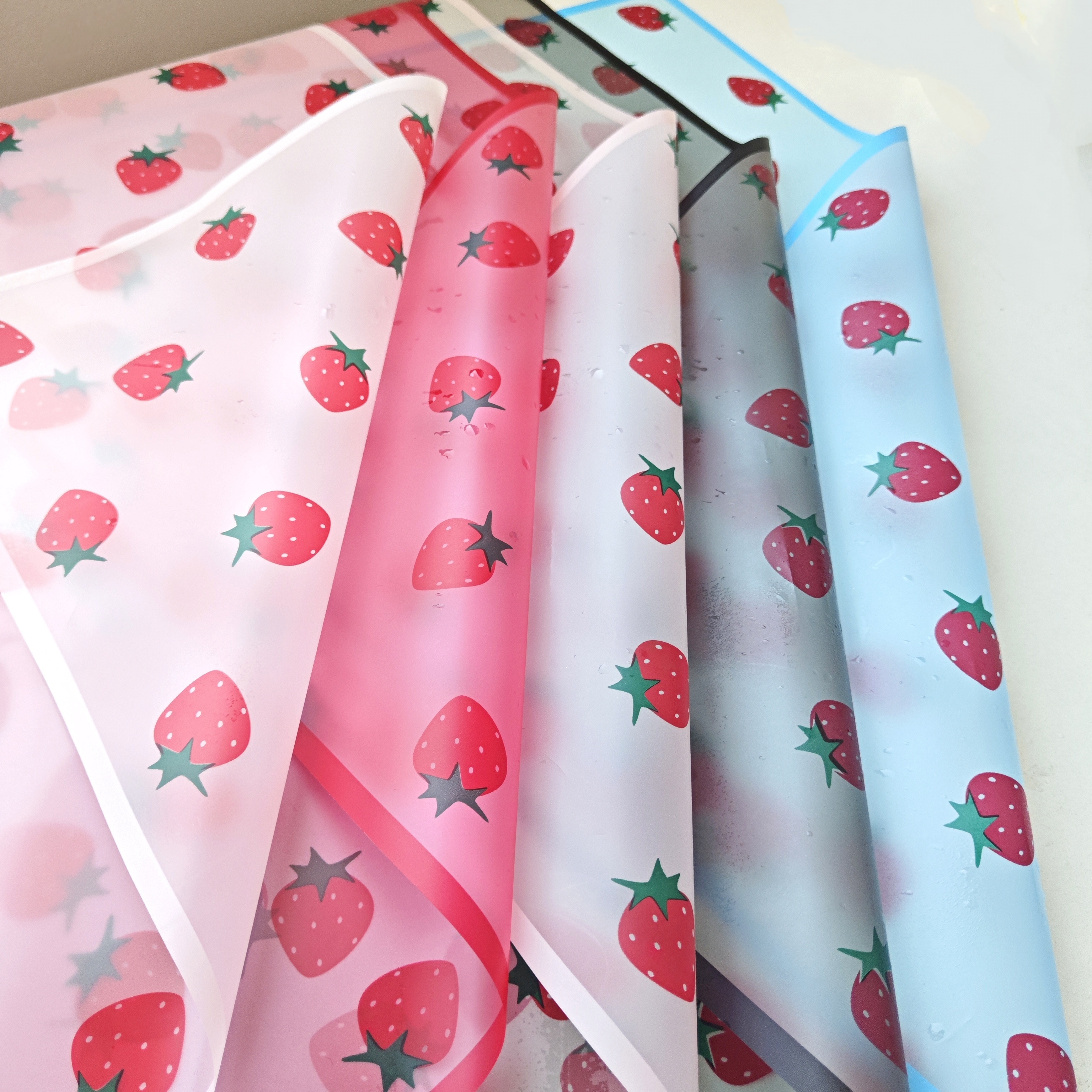 Transparent Grinding Edge spot hot new floral materials custom flower wrapping paper waterproof Strawberry paper for flower