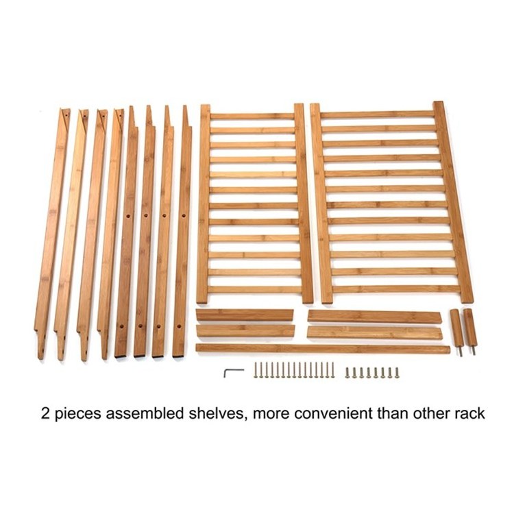 Bathroom Bamboo Clothes Rack Portable Extra Large Garment Rack 2-Tire Storage Shelves For  Bedroom Living Room Entryway