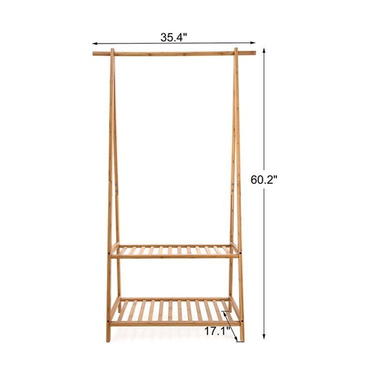 Bathroom Bamboo Clothes Rack Portable Extra Large Garment Rack 2-Tire Storage Shelves For  Bedroom Living Room Entryway