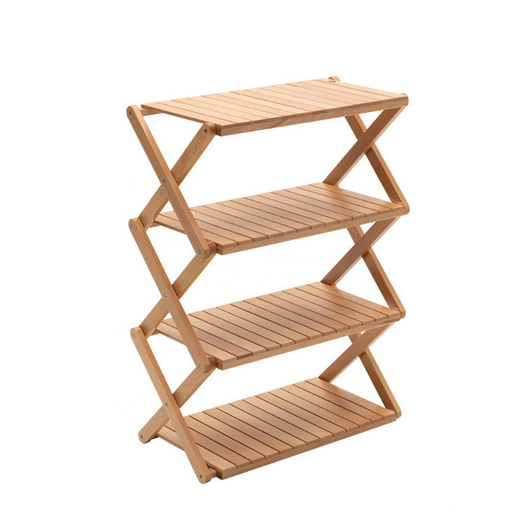 Household Bamboo Folding Shoe Rack 4-Tier  Organizer Portable Bedroom Entryway Hallway Cabinet Wood Storage Shelf