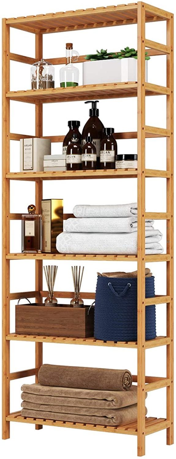 Multipurpose Toilet Rack Shelf Bathroom Rack Storage 6 Tier Bamboo Free Standing Towel Rack For Bathroom