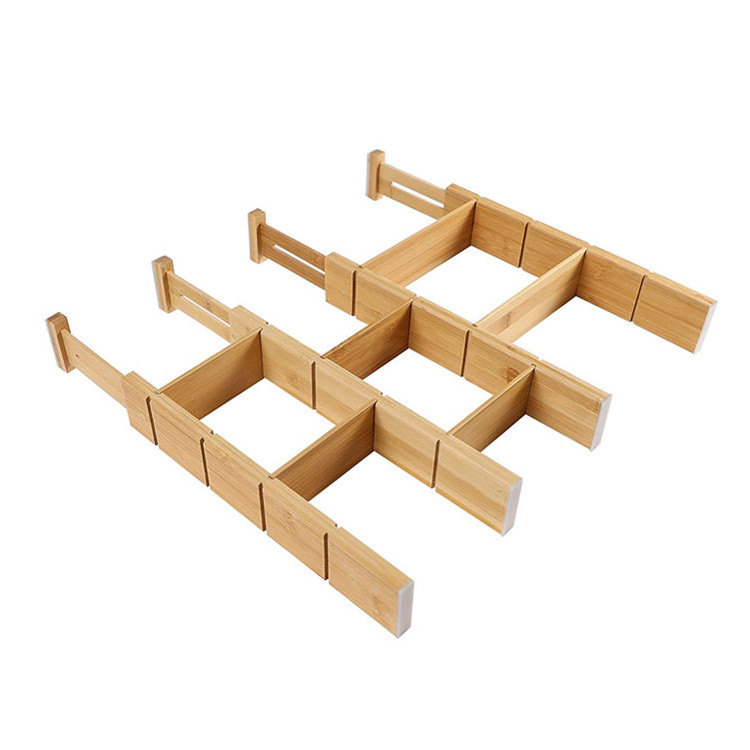 Office 4 Pack Expandable Bamboo Wooden Kitchen Deep Drawer Dividers Office Adjustable Organizer Storage With 6 Inserts