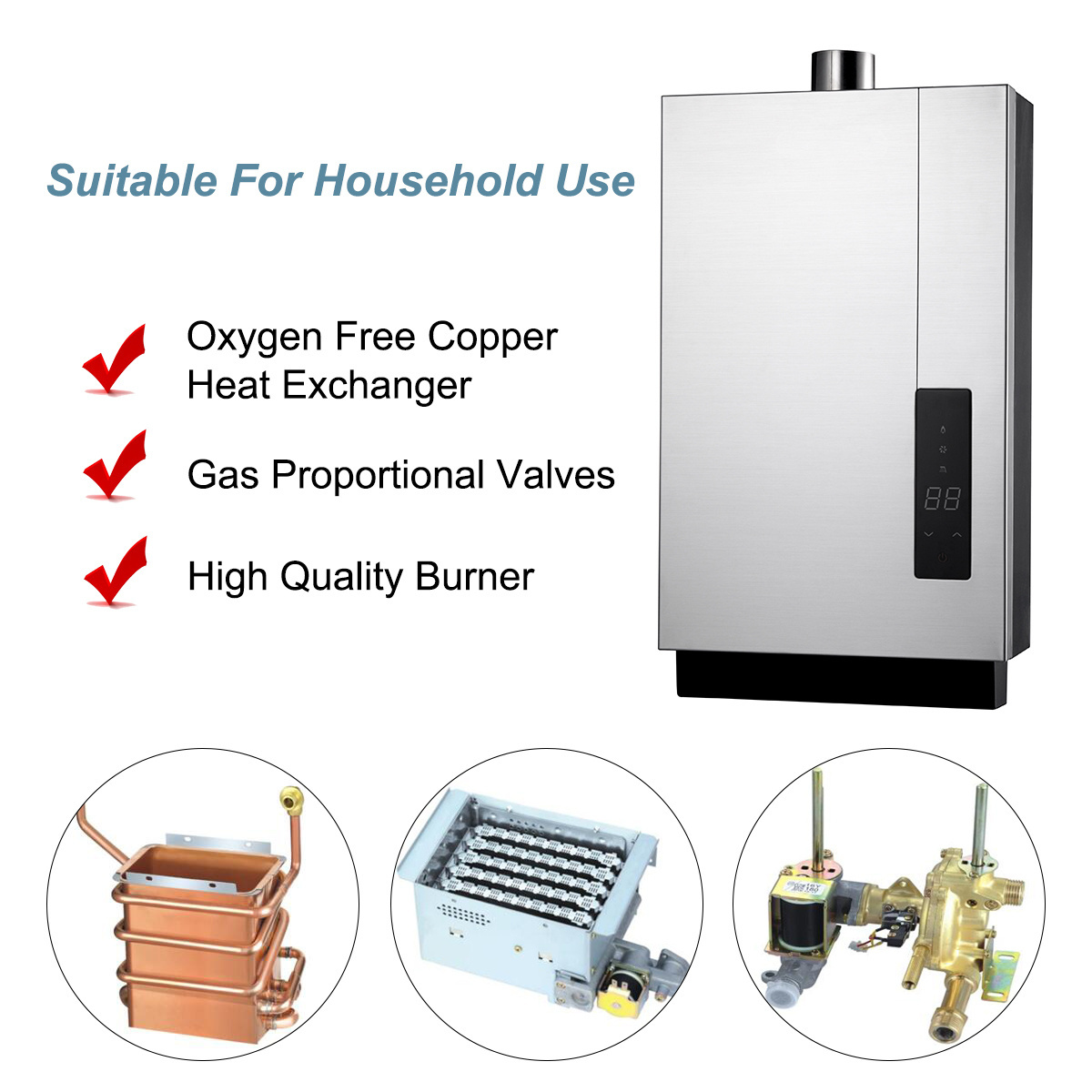 Factory Hot Sales Novel Design Tankless Gas Water Heater Heat Exchanger Water Heater Compact