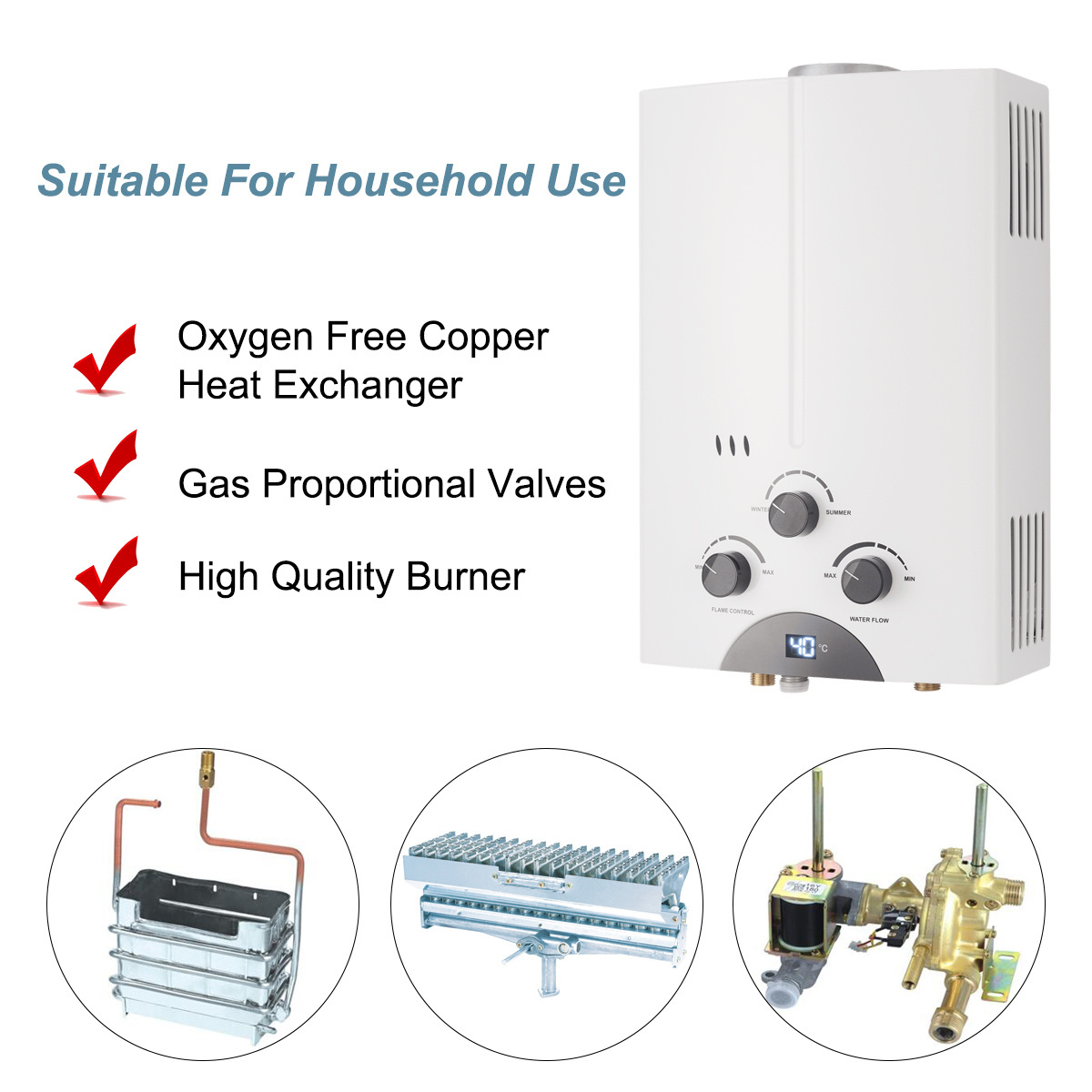 Wholesale Selling Tankless Gaz Geyser For Home 6-10L Natural Boiler High Quality Instant LPG Gas Water Heaters