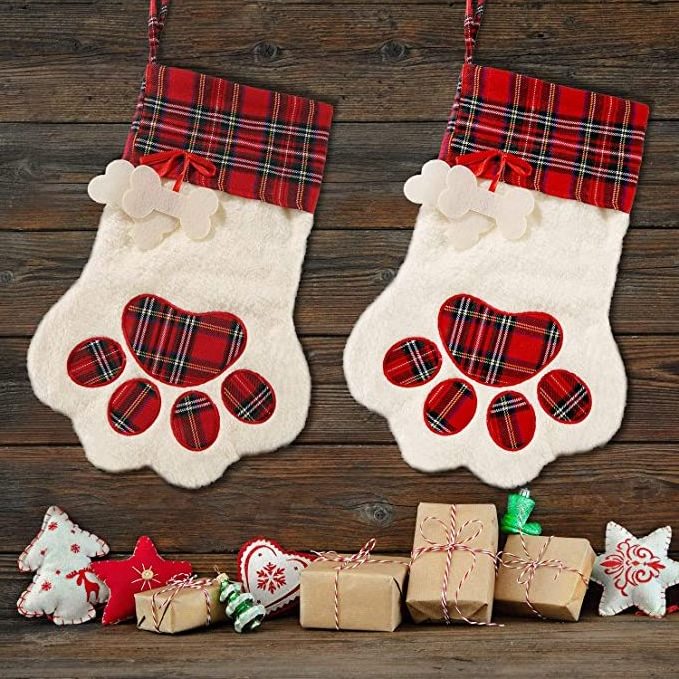 Pet Dog Christmas Stocking Tree Hanging Decorations Set with Paw Santa's Toys Stockings Individuation Gift Christmas Stocking