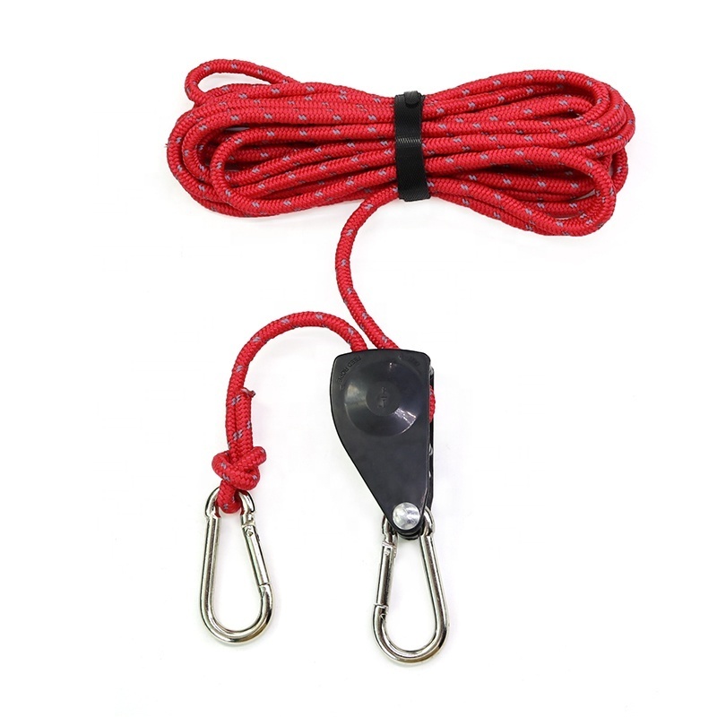 1/4'' Red Reflective Ropes Hanger Kayak Adjustable Length Rope Ratchet Tie Down with Carabiner