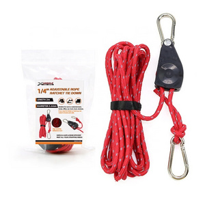 1/4'' Red Reflective Ropes Hanger Kayak Adjustable Length Rope Ratchet Tie Down with Carabiner