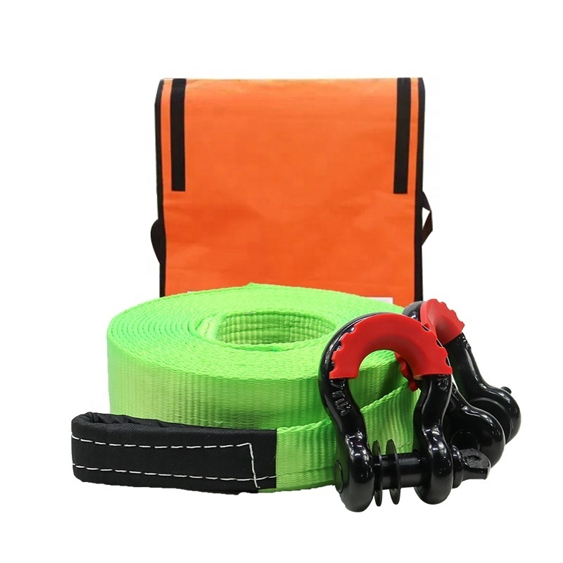 3''9m Recovery Vehicle Car Tow Straps Custom High Visibility Industrial Grade Webbing Reinforced Loops Protective Sleeves Truck