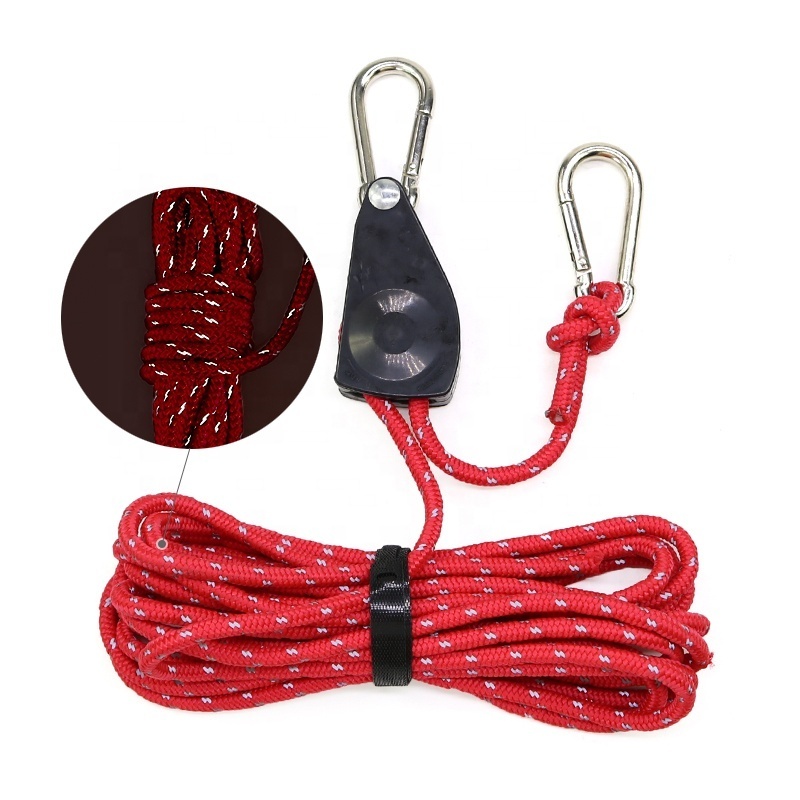 1/4'' Red Reflective Ropes Hanger Kayak Adjustable Length Rope Ratchet Tie Down with Carabiner