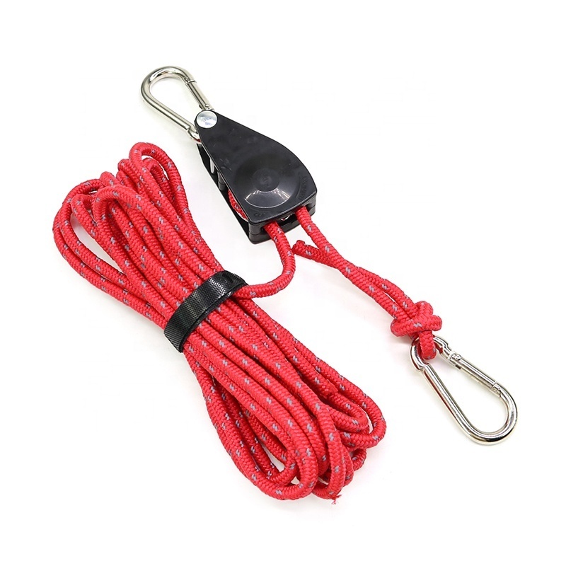 1/4'' Red Reflective Ropes Hanger Kayak Adjustable Length Rope Ratchet Tie Down with Carabiner