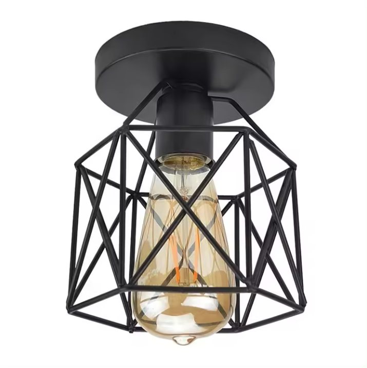 New Retro Geometric Iron Ceiling Light Decoration Fixture Cage Cover Lamp for Kitchen Aisle Porch Balcony