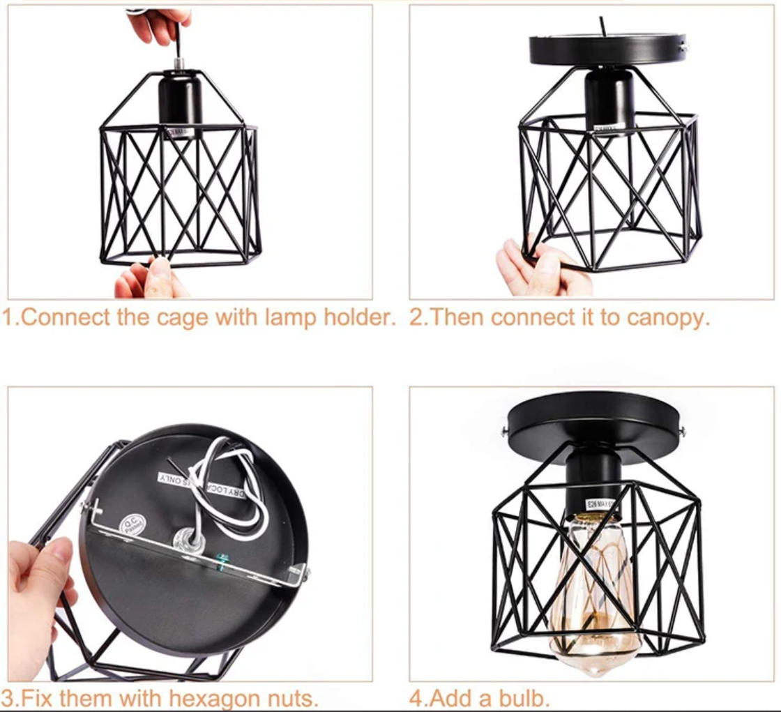 New Retro Geometric Iron Ceiling Light Decoration Fixture Cage Cover Lamp for Kitchen Aisle Porch Balcony