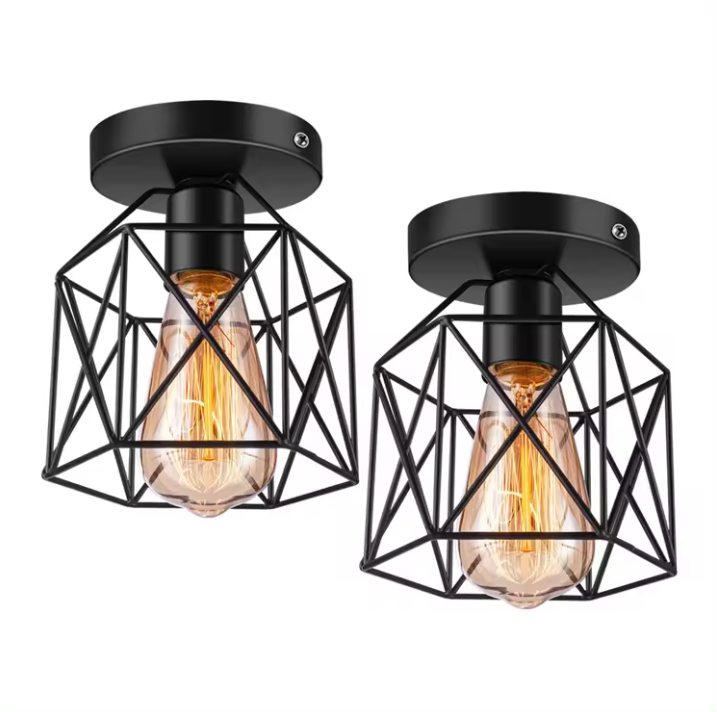 New Retro Geometric Iron Ceiling Light Decoration Fixture Cage Cover Lamp for Kitchen Aisle Porch Balcony