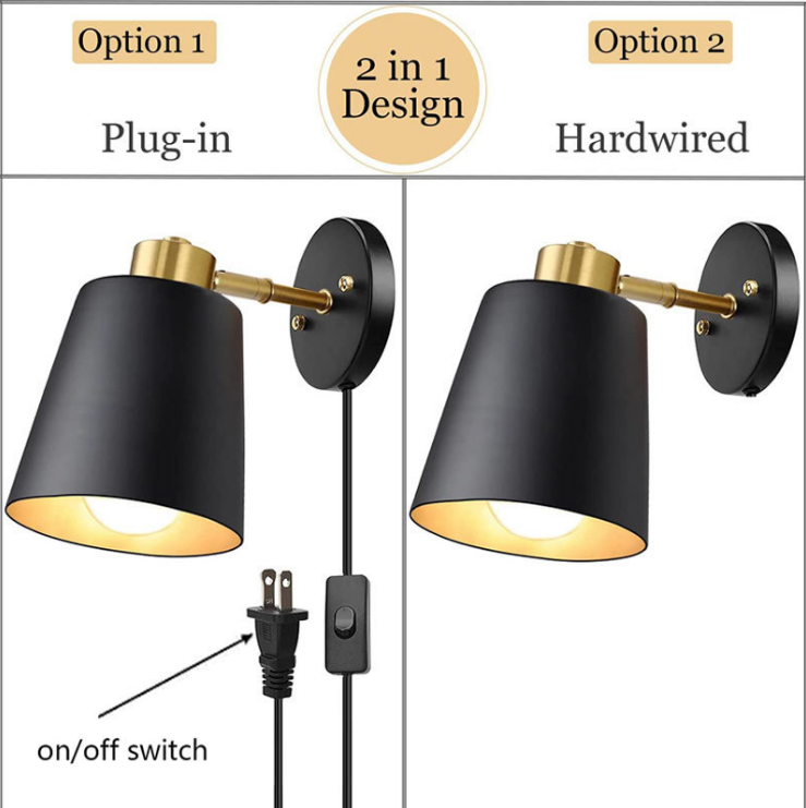 American retro industrial style swing arm wall lamp bedroom bedside study with switch hanging reading light